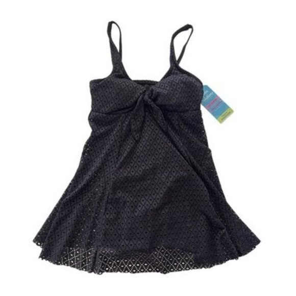 Swim Solutions Bow Front Black Swimdress Size 8 Tummy Control Bust Support NWT - Picture 1 of 6
